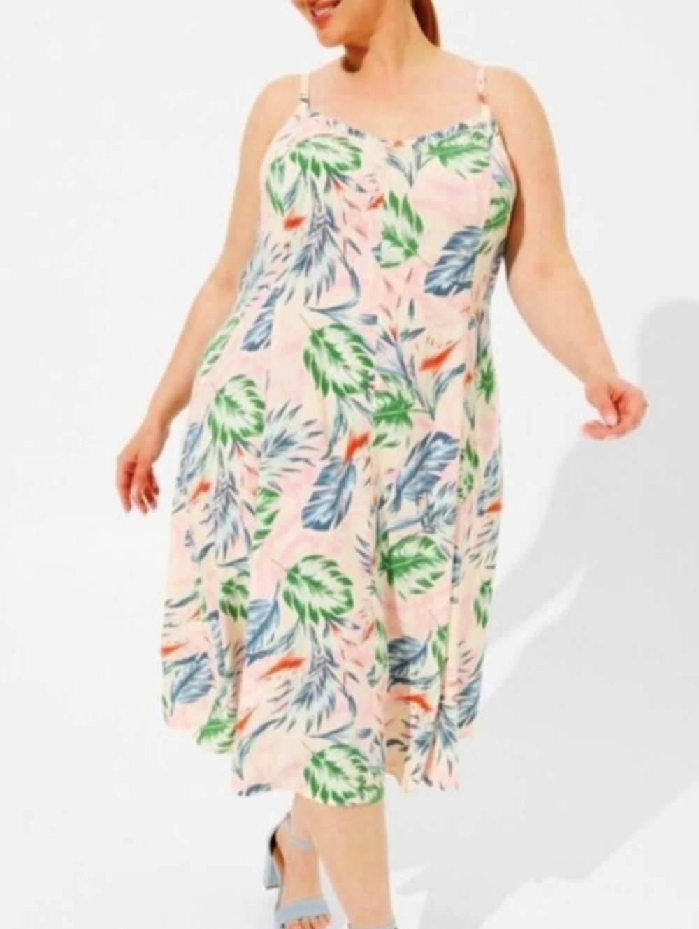 Torrid Sleeveless Trapeze Midi Dress, Color Tropical Leaves Size 4X